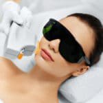 laser treatment model wearing mask